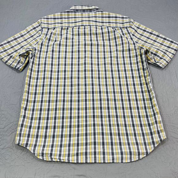Carhartt Button Shirt Mens Large Check Yellow Black Short Sleeve Cotton Workwear - Picture 4 of 6